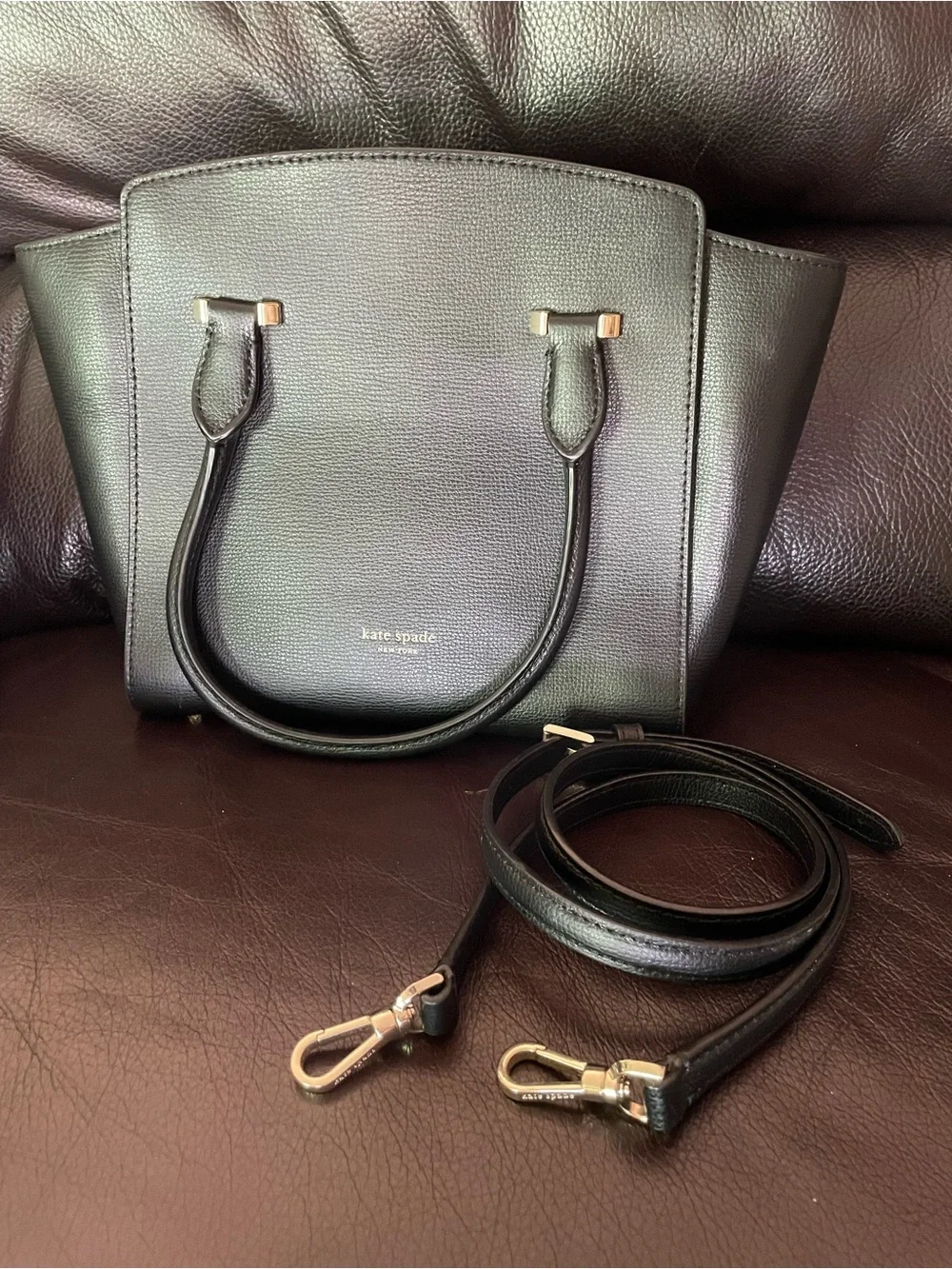 Kate Spade Sydney Black Leather Satchel with Removable Strap
